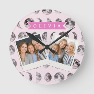 Personalisiertes Mondphasen-Himmelsgeschenk in Ros Runde Wanduhr