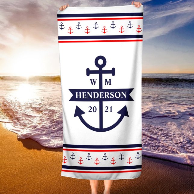Personalisiertes Mongram Anchor Beach Handtuch (Personalized Monogram Anchor Beach Towel)
