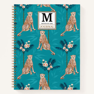 Personalisiertes Mongram Leopard Palm Pattern Jour Notizbuch