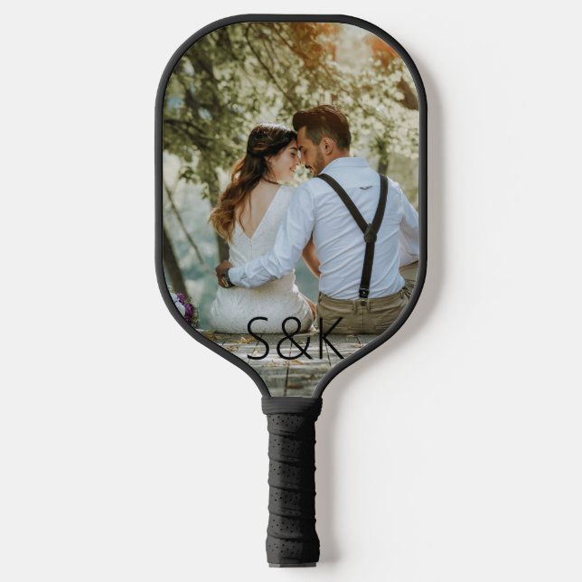 Personalisiertes Monogram Couple Wedding Foto Pickleball Schläger (Vorderseite)