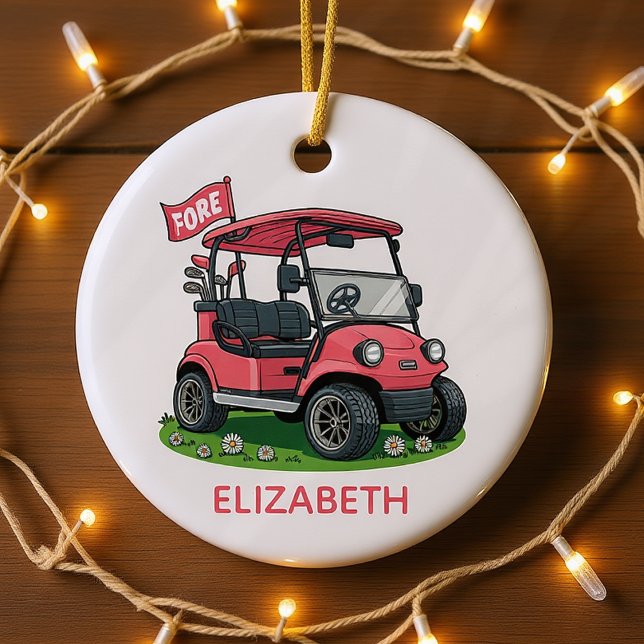 Personalisiertes Monogram Feminine Golf Cart Keramik Ornament (Von Creator hochgeladen)