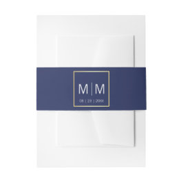 Personalisiertes Monogram Gold Frame Navy Blue Wed Einladungsbanderole