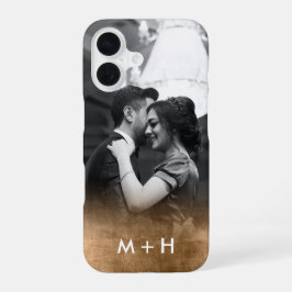 Personalisiertes Monogram Gold Ombre-Foto iPhone 16 Hülle