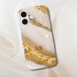 Personalisiertes Monogram Golden Marble iPhone Cas 16 Hülle