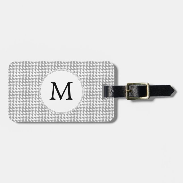 Personalisiertes Monogram Graues Hahnentrittmuster Gepäckanhänger (Vorderseite horizontal)