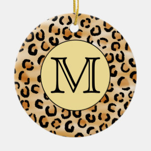 Personalisiertes Monogram Leopard-Druckmuster Keramikornament