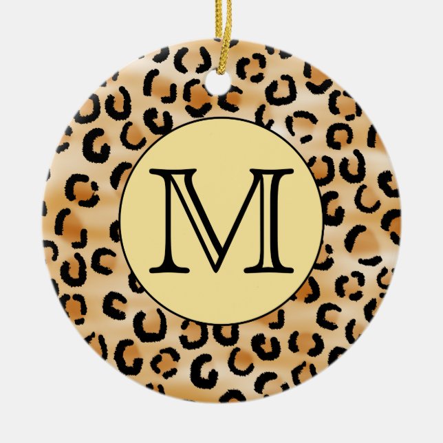 Personalisiertes Monogram Leopard-Druckmuster Keramikornament (Vorne)