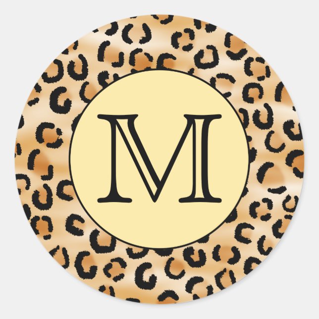Personalisiertes Monogram Leopard Druckmuster. Runder Aufkleber (Vorderseite)