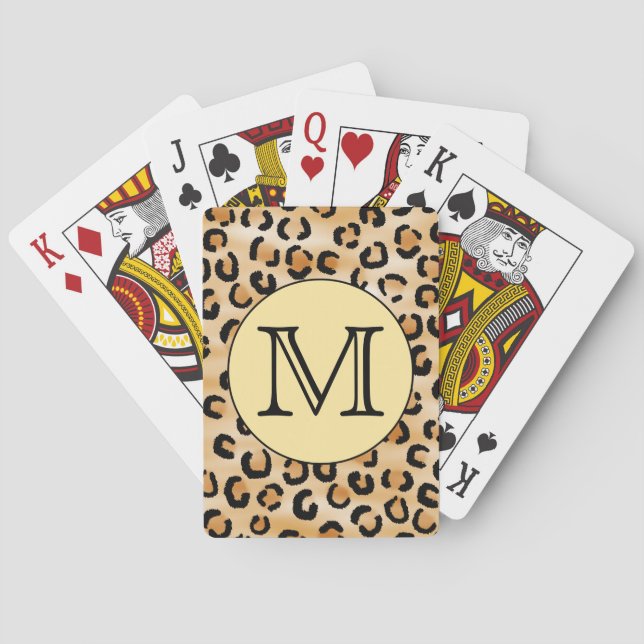 Personalisiertes Monogram Leopard Druckmuster. Spielkarten (Rückseite)
