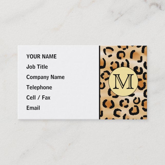 Personalisiertes Monogram Leopard-Druckmuster Visitenkarte (Vorderseite)