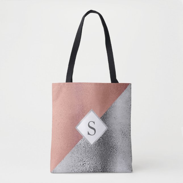 Personalisiertes Monogram Metallic Rose Gold Silve Tasche (Vorderseite)