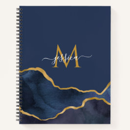 Personalisiertes Monogram-Notebook aus blauem Marm Notizbuch