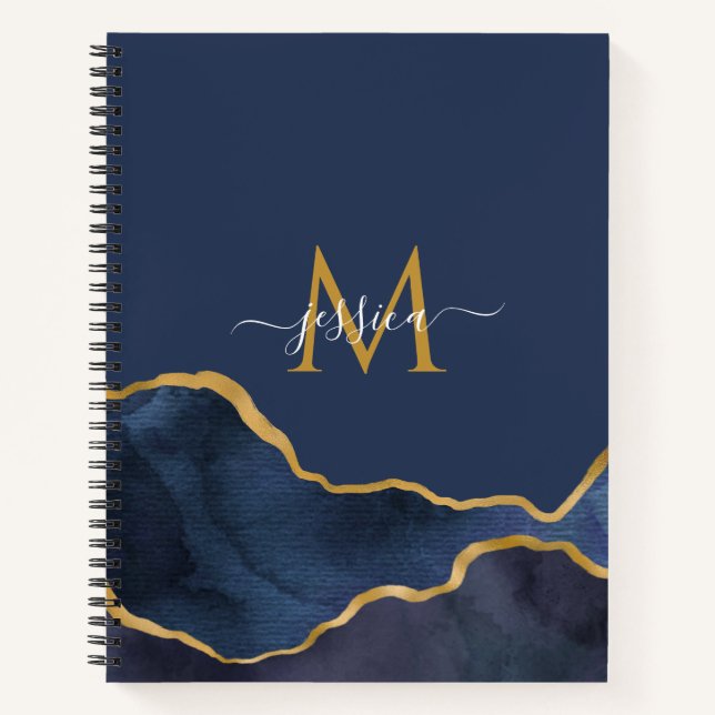 Personalisiertes Monogram-Notebook aus blauem Marm Notizbuch (Vorderseite)