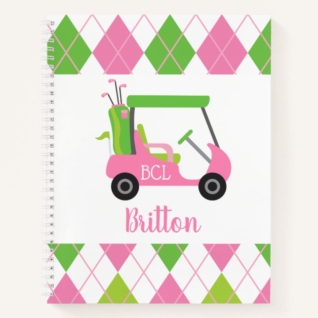 Personalisiertes Monogram-Notebook in Rosa und Grü Notizbuch (Vorderseite)