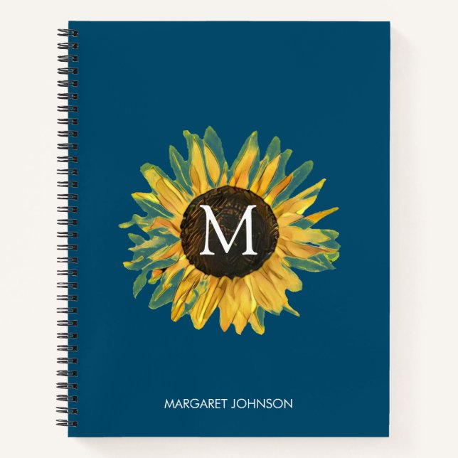 Personalisiertes Monogram Rustic Sunflower Noteboo Notizbuch (Vorderseite)