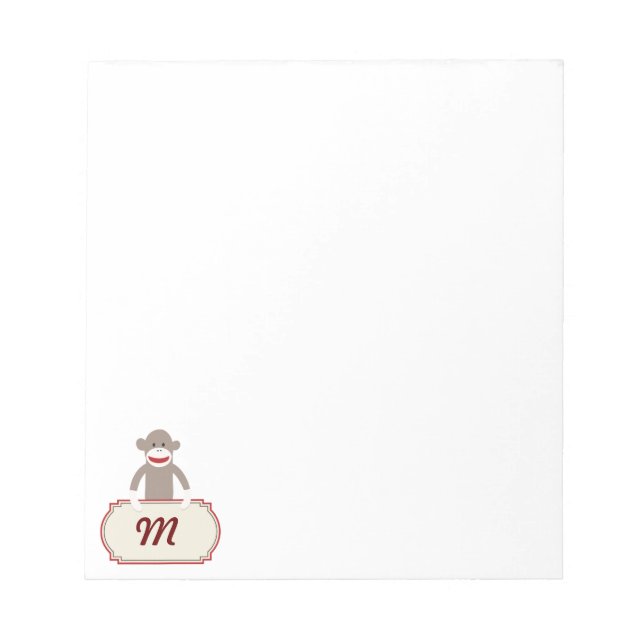 Personalisiertes Monogram Sock Monkey-Memo Notepad Notizblock (Vorderseite)