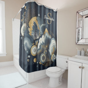 Personalisiertes Monogram Stylish Navy Blue Gold A Duschvorhang
