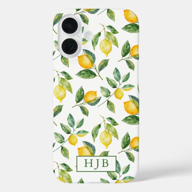 Personalisiertes Monogram Summer Lemons iPhone 16  Hülle (Rückseite)
