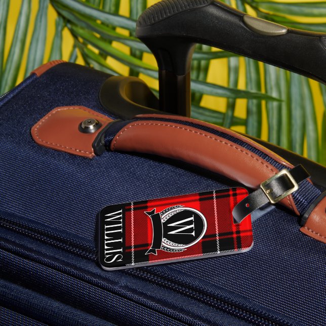 Personalisiertes Monogram Tartan Kariert Luggage T Gepäckanhänger (Vorderseite Insitu 3)