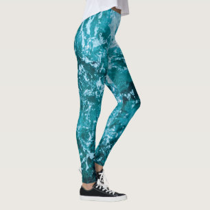 Personalisiertes Monogram Türkis Sea Waves Muster Leggings