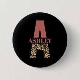 Personalisiertes Monogramm A Pink Leopard Button