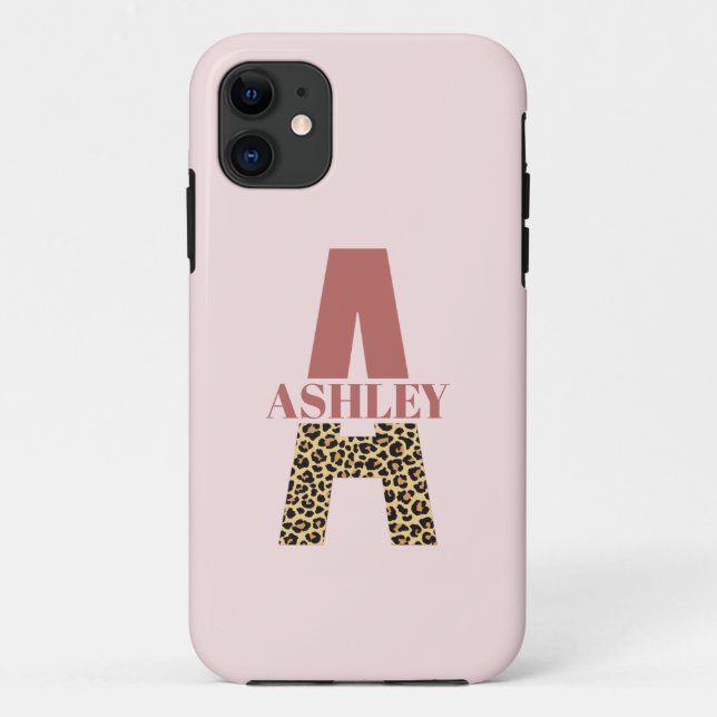 Personalisiertes Monogramm A Pink Leopard Case-Mate iPhone Hülle (Rückseite)