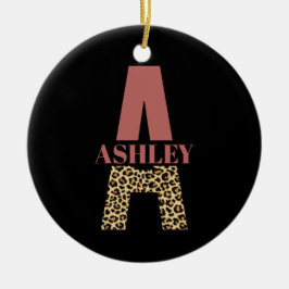 Personalisiertes Monogramm A Pink Leopard Keramik Ornament