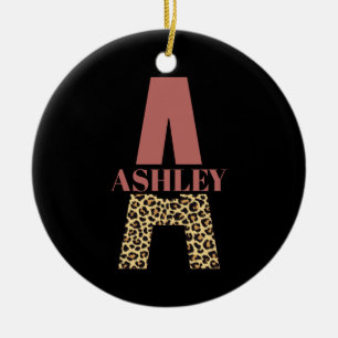 Personalisiertes Monogramm A Pink Leopard Keramik Ornament