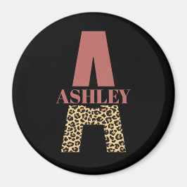 Personalisiertes Monogramm A Pink Leopard Magnet