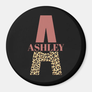 Personalisiertes Monogramm A Pink Leopard Magnet