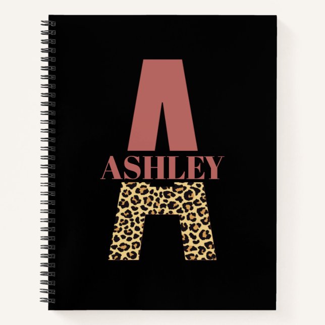 Personalisiertes Monogramm A Pink Leopard Notizbuch (Vorderseite)