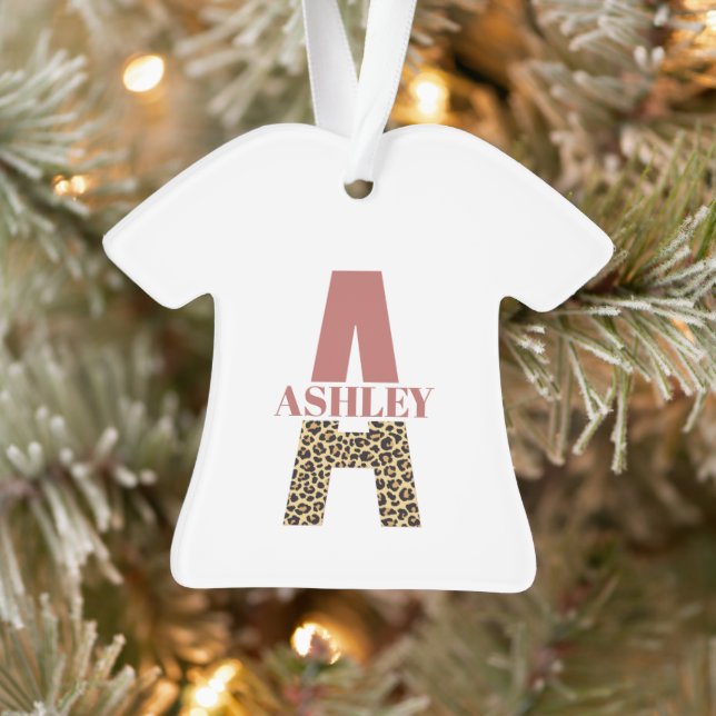 Personalisiertes Monogramm A Pink Leopard Ornament (Baum)