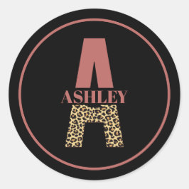 Personalisiertes Monogramm A Pink Leopard Runder Aufkleber