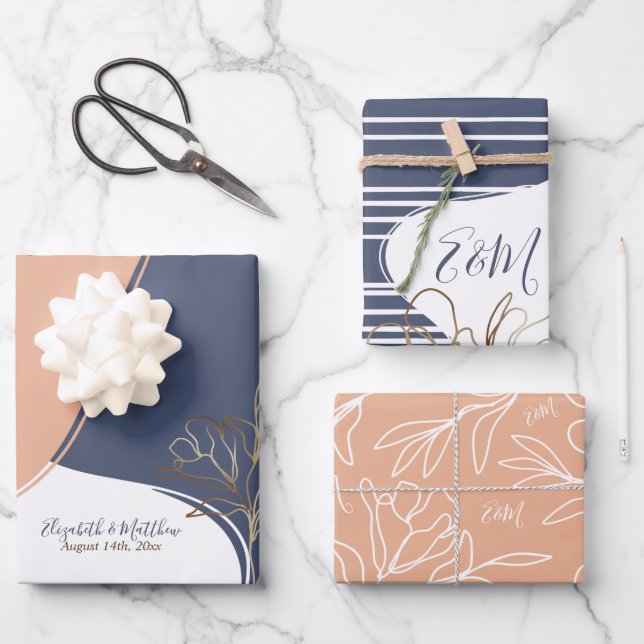 Personalisiertes Monogramm Abstrakter Blumenzauber Geschenkpapier Set (Vorderseite)