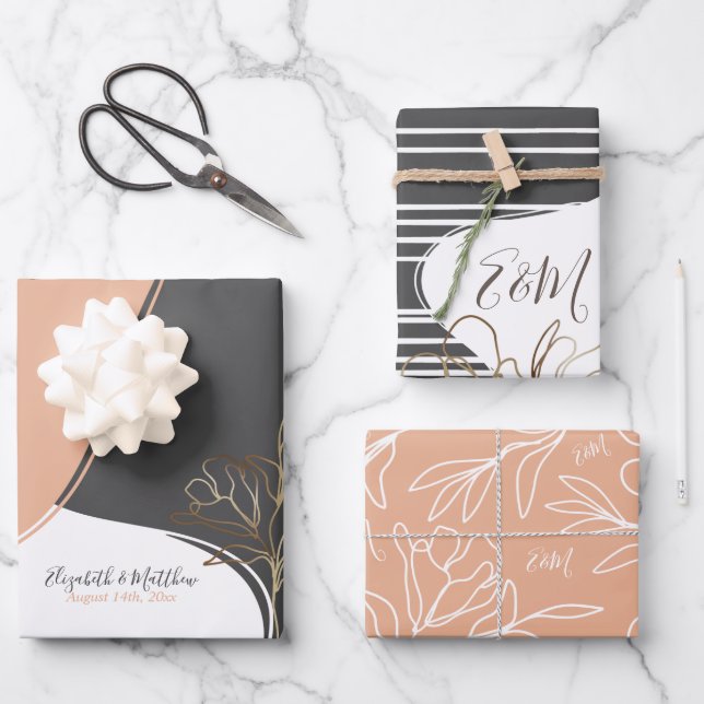 Personalisiertes Monogramm Abstrakter Blumenzauber Geschenkpapier Set (Vorderseite)
