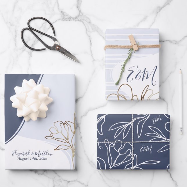 Personalisiertes Monogramm Abstrakter Blumenzauber Geschenkpapier Set (Vorderseite)