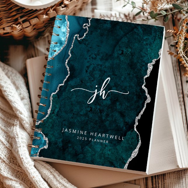 Personalisiertes Monogramm Aquamarin Silver Agate  Planer (Von Creator hochgeladen)