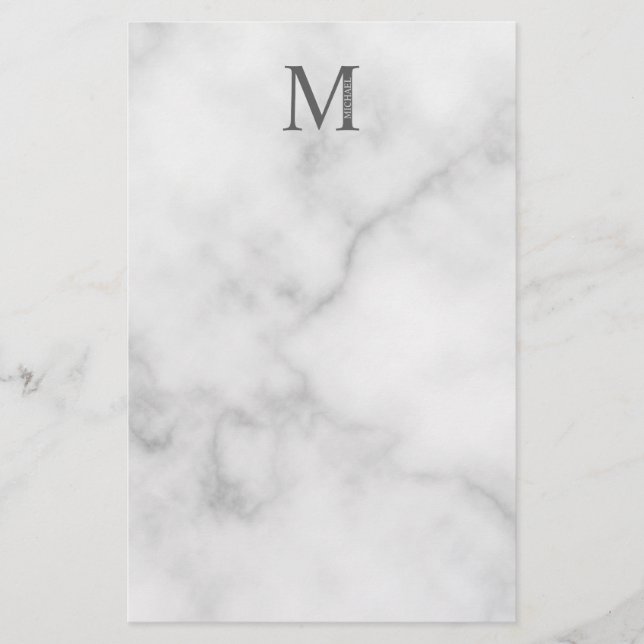 Personalisiertes Monogramm aus weißem Marmor und N Briefpapier (Vorderseite)