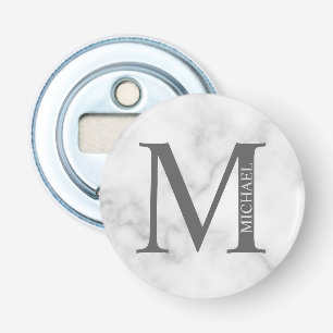 Personalisiertes Monogramm aus weißem Marmor und N Flaschenöffner