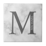 Personalisiertes Monogramm aus weißem Marmor und N Fliese<br><div class="desc">Personalisiert Monogram und Name Design zeichnen sich durch personalisierte Monogramme und Namen im klassischen Serif-Schriftart-Stil aus. Bitte beachten Sie: Die Marmordetails werden im Kunstwerk simuliert. Bei der Herstellung dieses Produktes wird kein Marmor verwendet</div>