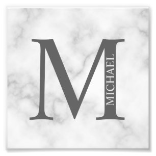 Personalisiertes Monogramm aus weißem Marmor und N Fotodruck