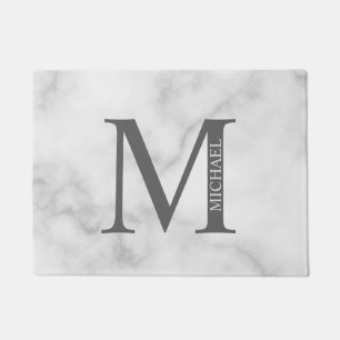 Personalisiertes Monogramm aus weißem Marmor und N Fußmatte