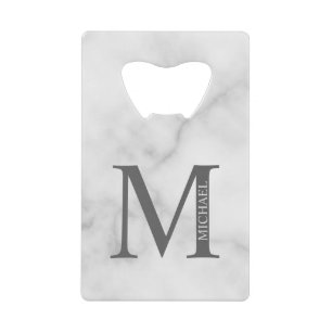 Personalisiertes Monogramm aus weißem Marmor und N Geldbeutel Flaschenöffner
