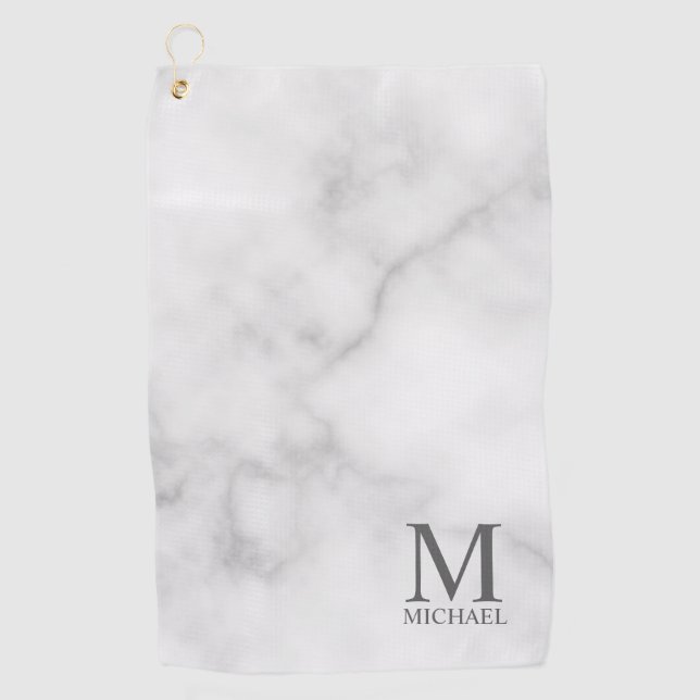 Personalisiertes Monogramm aus weißem Marmor und N Golfhandtuch (Vorderseite)