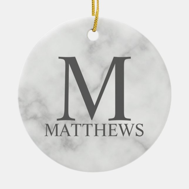 Personalisiertes Monogramm aus weißem Marmor und N Keramik Ornament (Vorne)