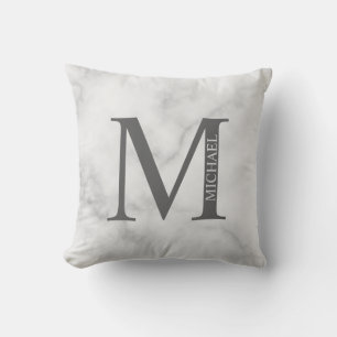 Personalisiertes Monogramm aus weißem Marmor und N Kissen