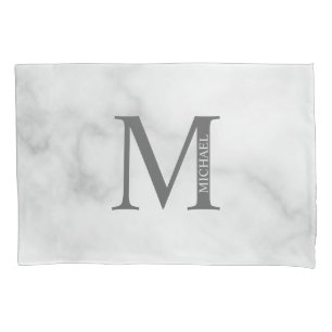 Personalisiertes Monogramm aus weißem Marmor und N Kissenbezug