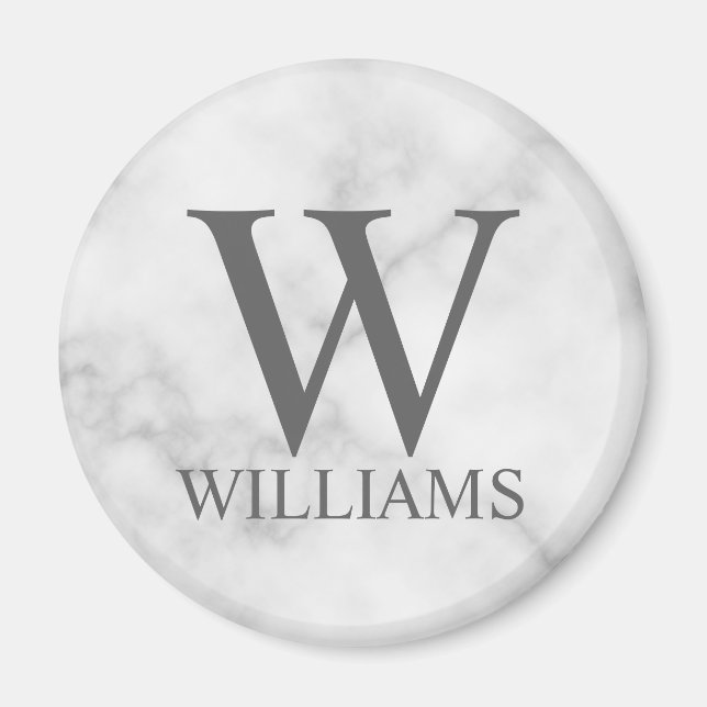 Personalisiertes Monogramm aus weißem Marmor und N Magnet (Vorne)