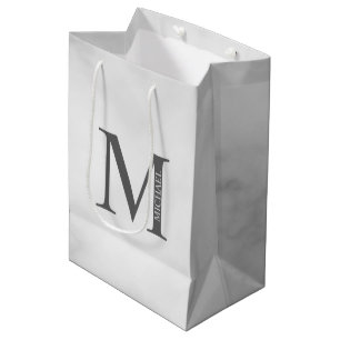 Personalisiertes Monogramm aus weißem Marmor und N Mittlere Geschenktüte