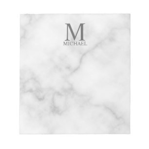 Personalisiertes Monogramm aus weißem Marmor und N Notizblock